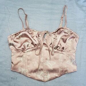 LA Hearts Pink Butterfly Heart Print Smocked Corset Crop Top Camisole XS
Cottage